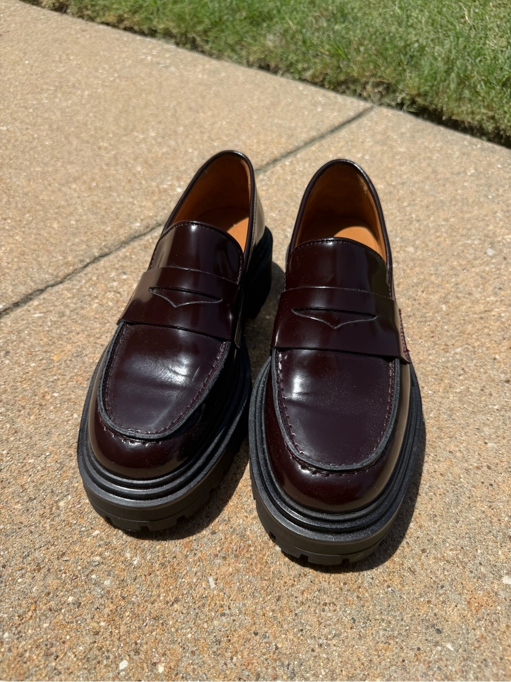 Burgundy Thursday leather platform loafers with chunky sole - Picture 3 of 4
